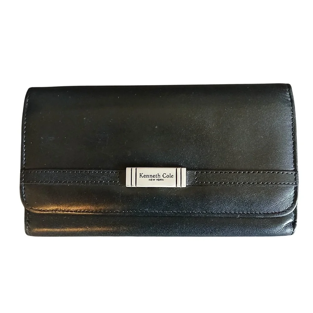 Kenneth Cole New York Black Genuine Leather Clutch Wallet -Credit Cards Ect #906